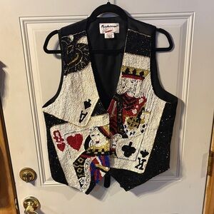 Fashion Fantasy K & Q Black and White Beaded Vest Size Large